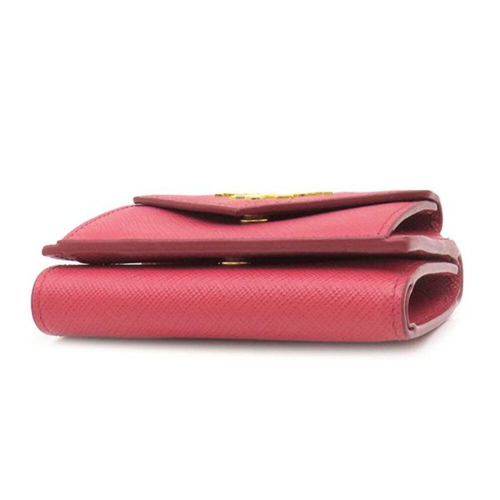 Prada Trifold Wallet Metal Logo Leather Pink Gold Hardware Compact Wallet - Picture 3 of 13